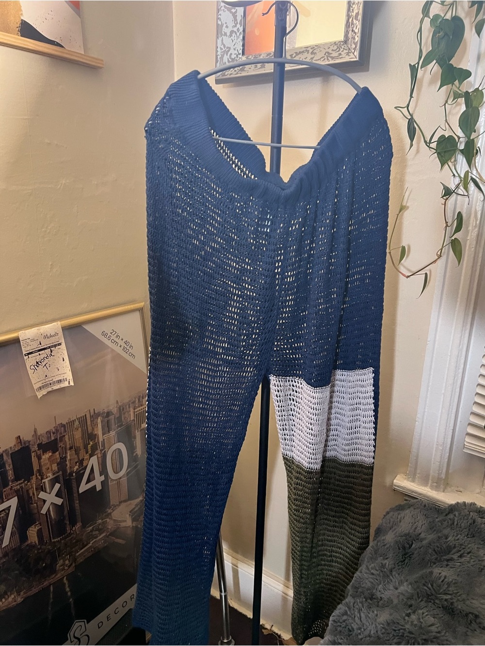 Colorblock Knit Wide-Leg Pants in Navy, White & Olive